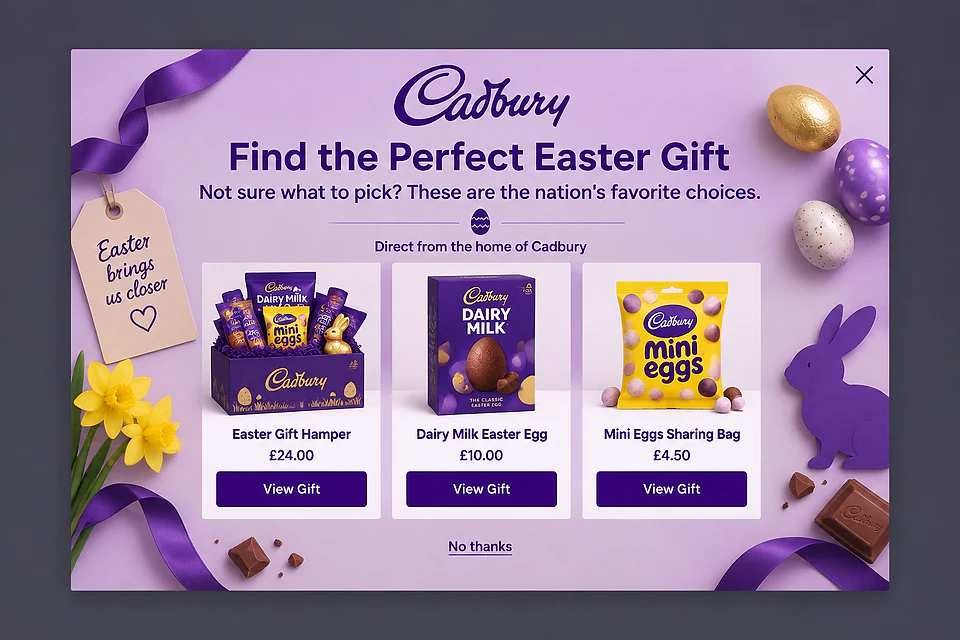 Gifting Simplified – popup ötlet a(z) cadbury.co.uk alapján
