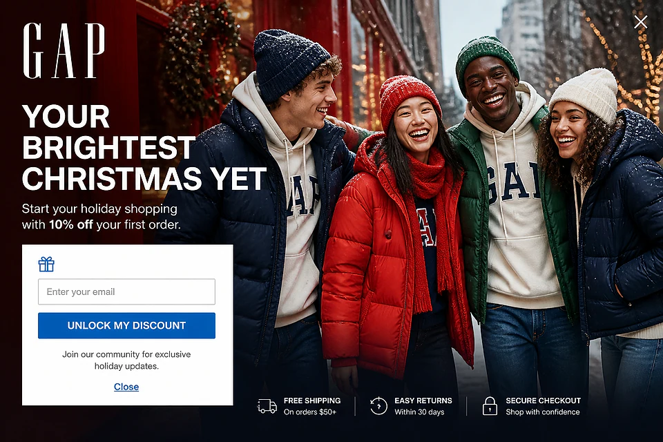 Holiday Spirit Fullscreen – popup ötlet a(z) gap.com alapján