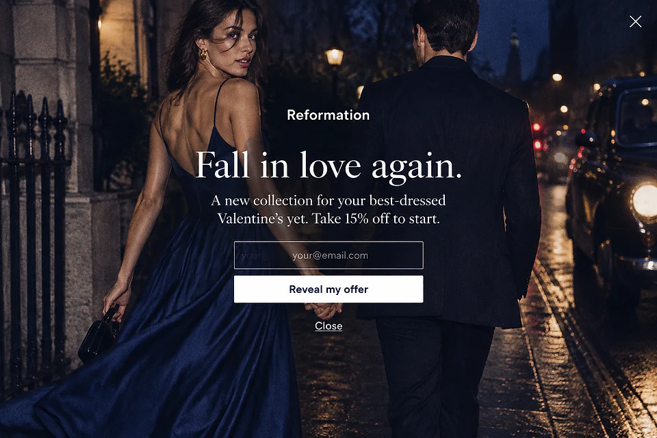 Midnight Romance Fullscreen – popup ötlet a(z) thereformation.com alapján