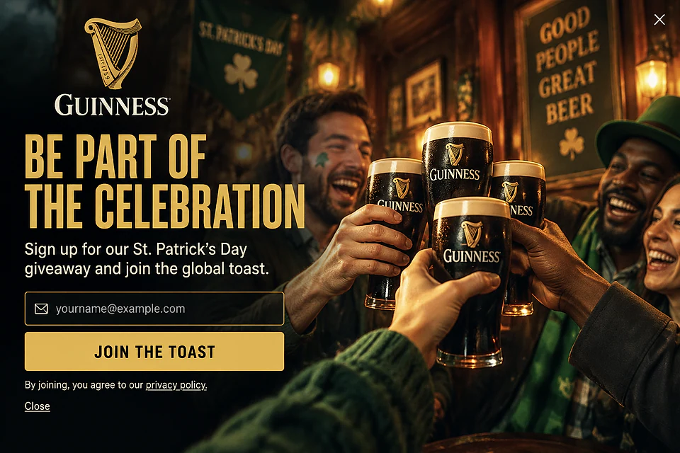 St. Paddy's Full-Bleed – popup ötlet a(z) guinness.com alapján