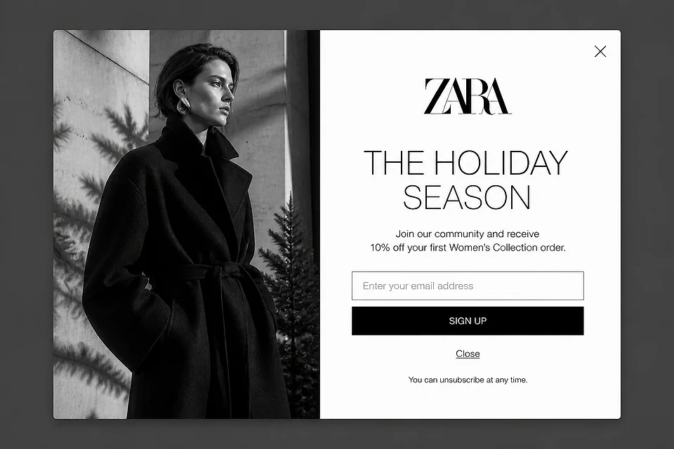 Editorial Minimalist – popup ötlet a(z) zara.com alapján