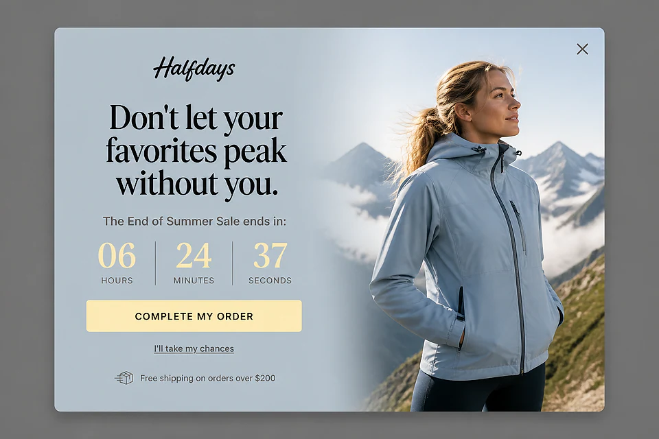 The High-Altitude Sale – popup ötlet a(z) halfdays.com alapján