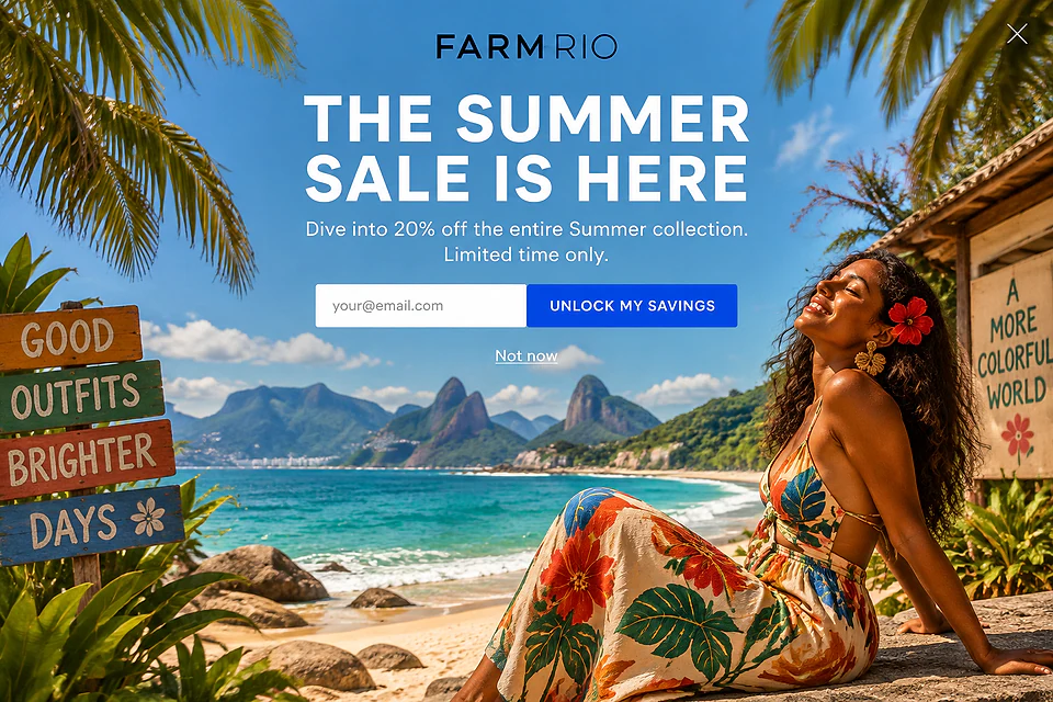 Sun-Drenched Fullscreen – popup ötlet a(z) farmrio.com alapján