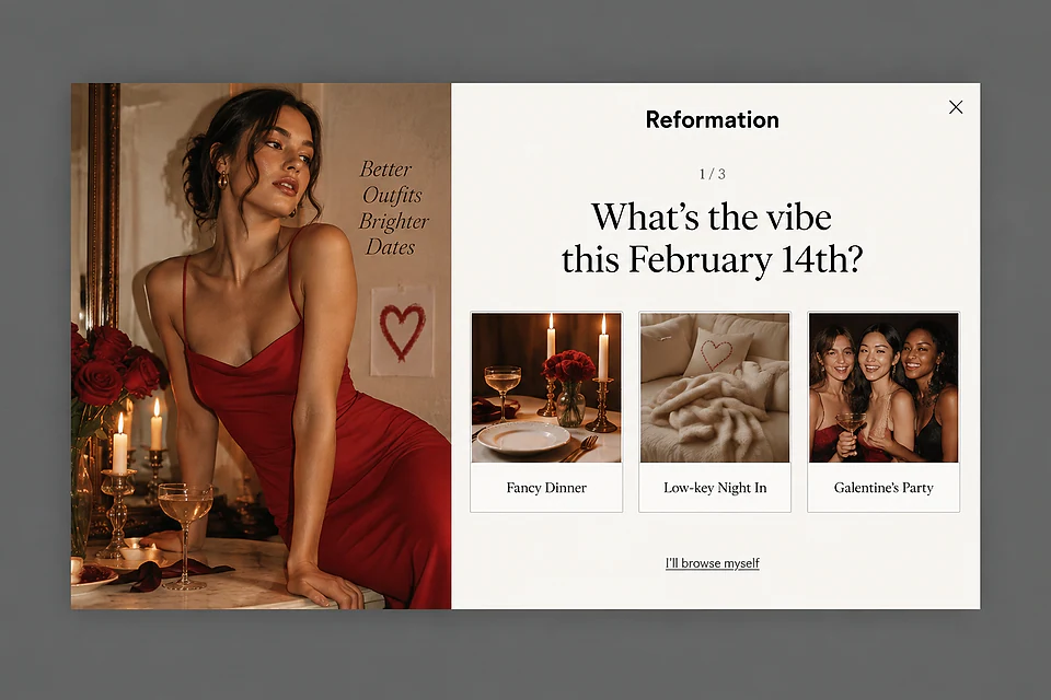 The Love Match Quiz – popup ötlet a(z) thereformation.com alapján