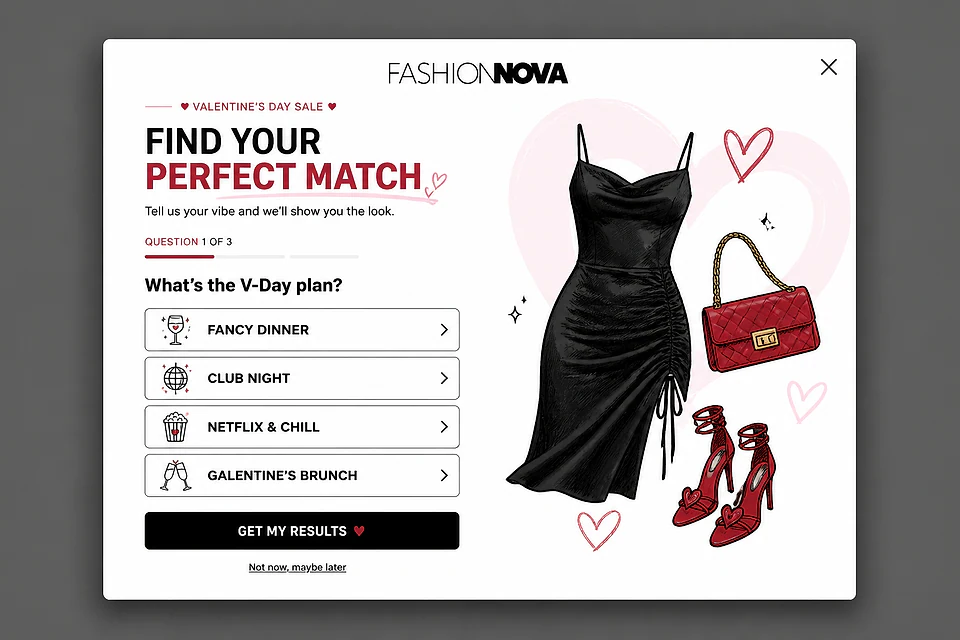 The Perfect Match Quiz – popup ötlet a(z) fashionnova.com alapján