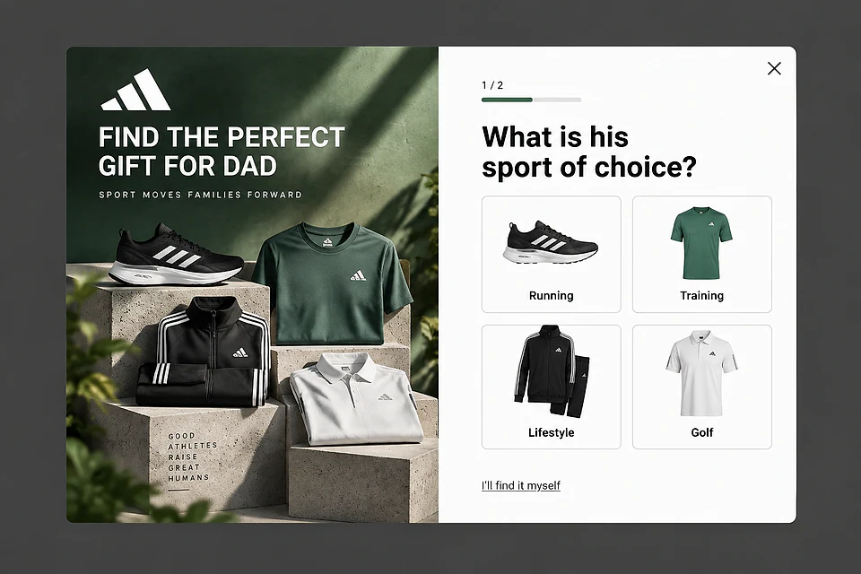 The Performance Quiz – popup ötlet a(z) adidas.com alapján