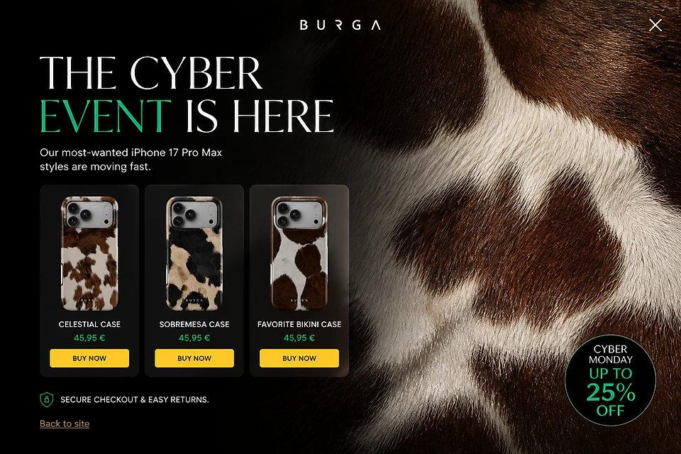 Cyber Immersive Takeover – popup ötlet a(z) eu.burga.com alapján