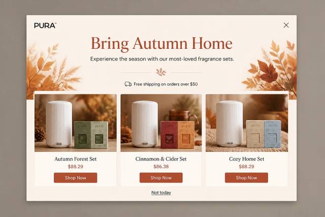 Autumnal Warmth Grid — popup concept inspired by pura.com
