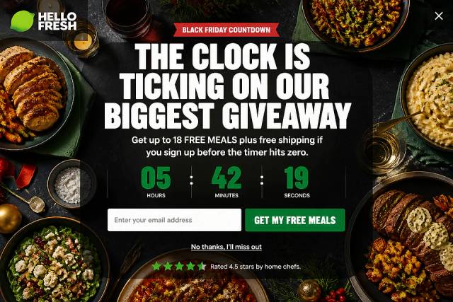 Holiday Feast Countdown — popup concept inspired by hellofresh.com