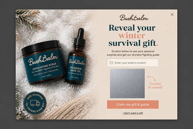 Winter Survival Scratch — popup concept inspired by bushbalm.com