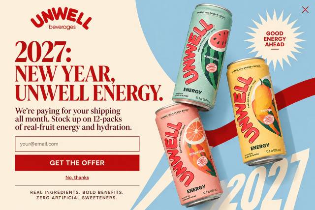 The Editorial Energy Drop — popup concept inspired by drinkunwell.com