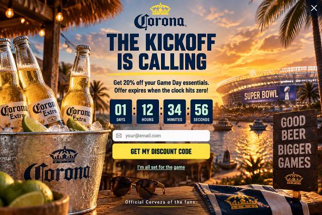 Game Day Countdown — popup concept inspired by corona.com