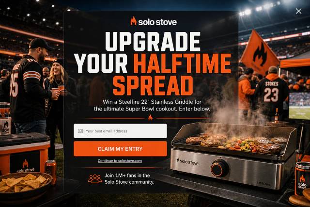 Stadium Lights Fullscreen — popup concept inspired by solostove.com