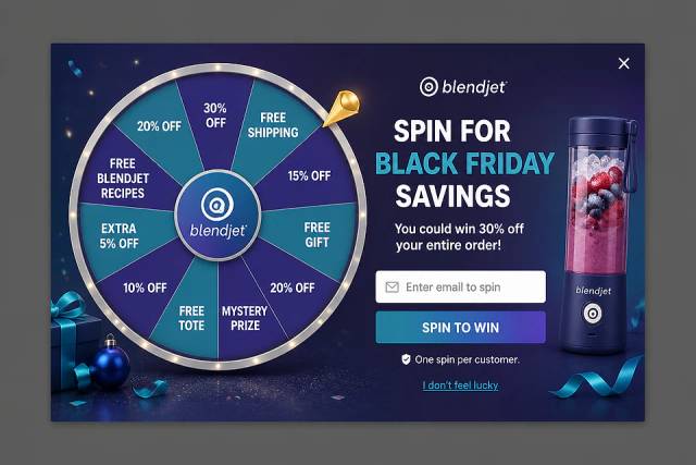 Holiday Prize Wheel — popup concept inspired by blendjet.com