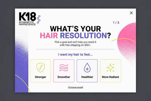 The Resolution Quiz — popup concept inspired by k18hair.com