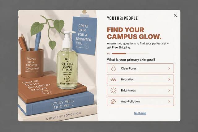 The Routine Quiz — popup concept inspired by youthtothepeople.com