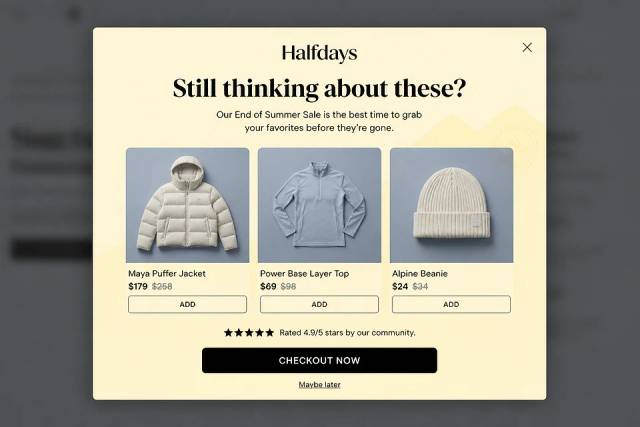 The Perfect Set Recommendation — popup concept inspired by halfdays.com