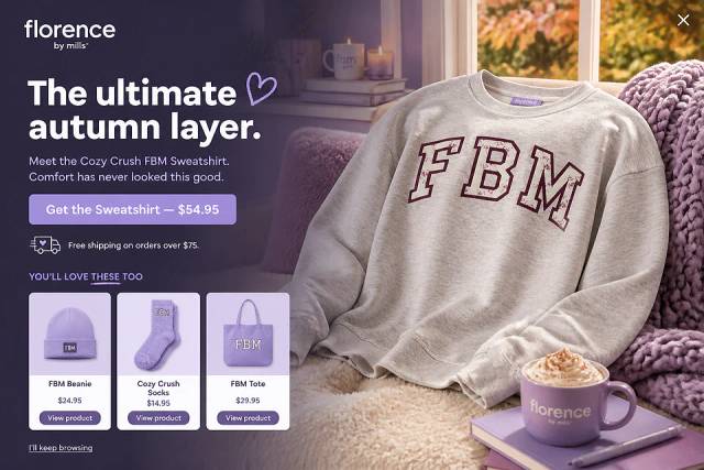 Cozy Immersive — popup concept inspired by florencebymills.com