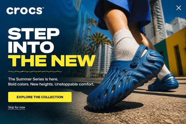 Immersive Fullscreen Drop — popup concept inspired by crocs.com
