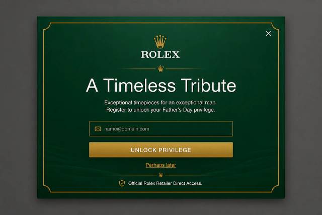 Typographic Precision — popup concept inspired by rolex.com