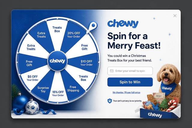 Holiday Prize Wheel — popup concept inspired by chewy.com