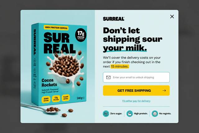 The Cereal Box Hero — popup concept inspired by try.eatsurreal.co.uk