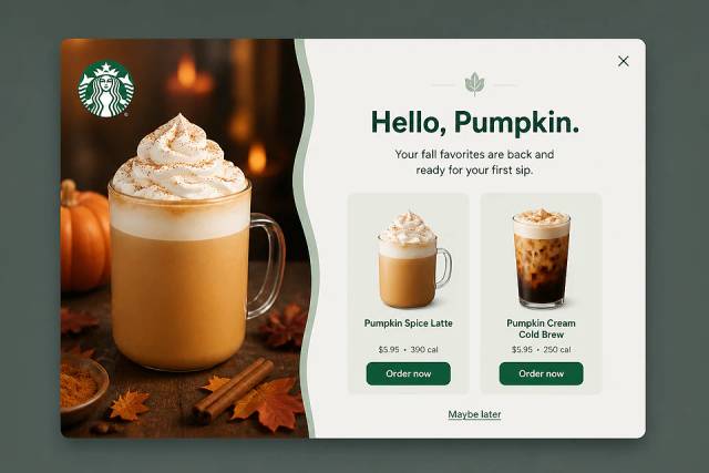 Autumn Warmth Hero — popup concept inspired by starbucks.com