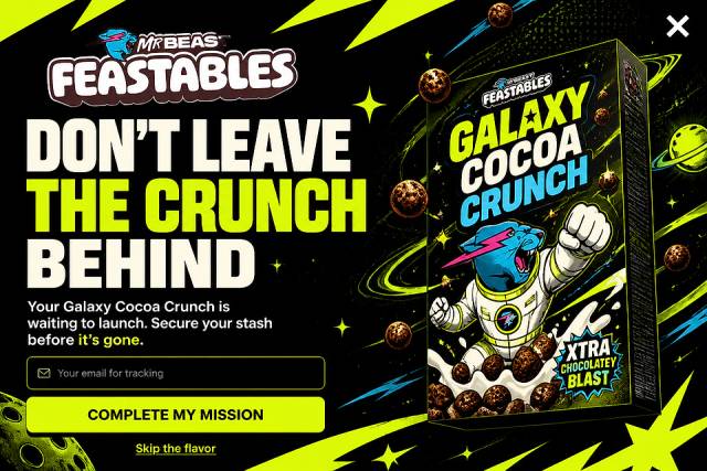 Cosmic Crunch Takeover — popup concept inspired by feastables.com