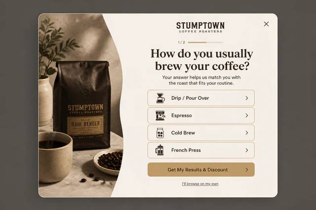 The Roaster's Choice Quiz — popup concept inspired by stumptowncoffee.com