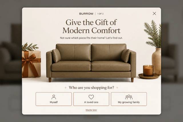 Mid-Century Modern Gift — popup concept inspired by burrow.com
