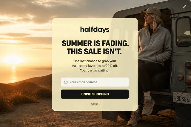 Golden Hour Fullscreen — popup concept inspired by halfdays.com