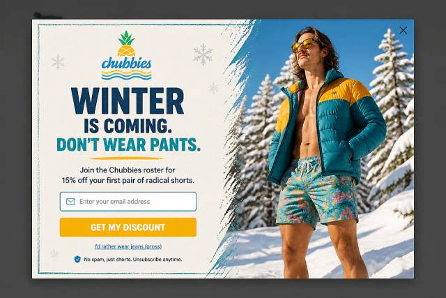 The Winter Escape — popup concept inspired by chubbiesshorts.com
