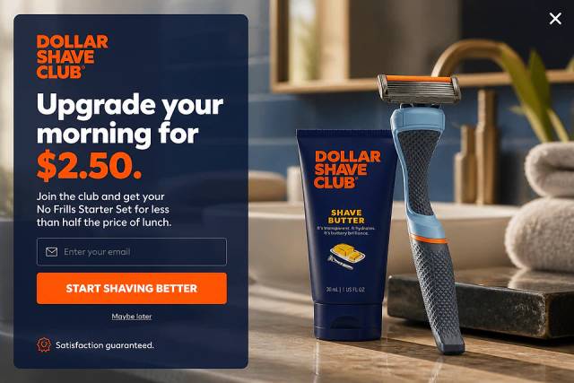The Lifestyle Upgrade — popup concept inspired by us.dollarshaveclub.com