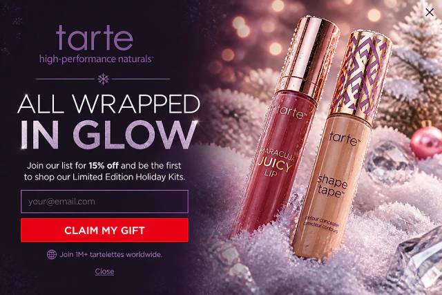 Immersive Fullscreen Glow — popup concept inspired by tartecosmetics.com