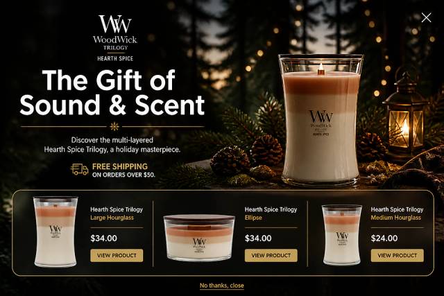 Festive Forest Immersion — popup concept inspired by woodwick.yankeecandle.com