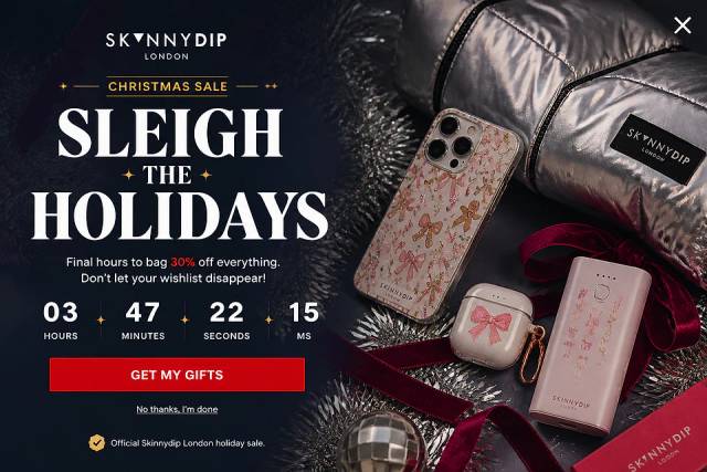 Festive Full-Bleed — popup concept inspired by skinnydiplondon.com