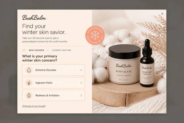 The Winter Skin Quiz — popup concept inspired by bushbalm.com