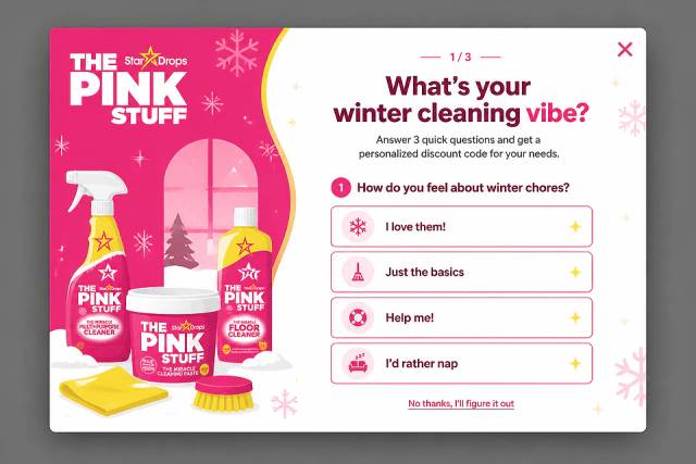 Winter Clean Quiz — popup concept inspired by thepinkstuff.com