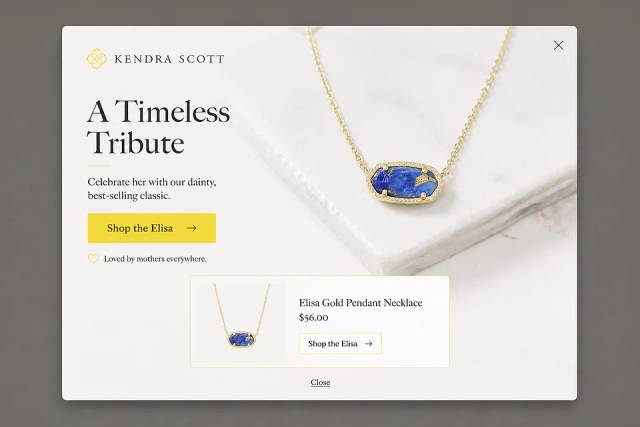 Elegant Minimalist — popup concept inspired by kendrascott.com