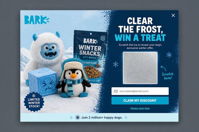 Snow Day Scratch — popup concept inspired by bark.co