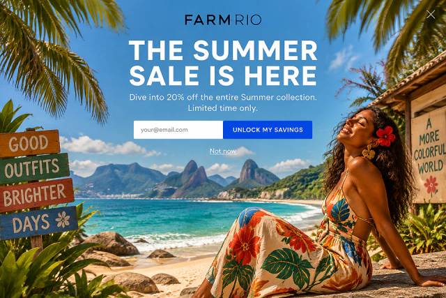 Sun-Drenched Fullscreen — popup concept inspired by farmrio.com