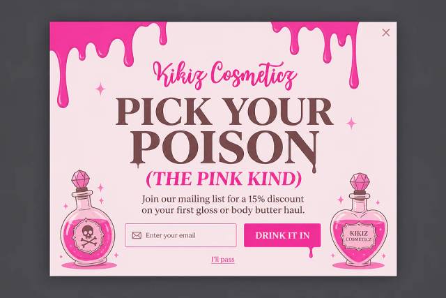 Pink Poison — popup concept inspired by kikizcosmeticz.shop