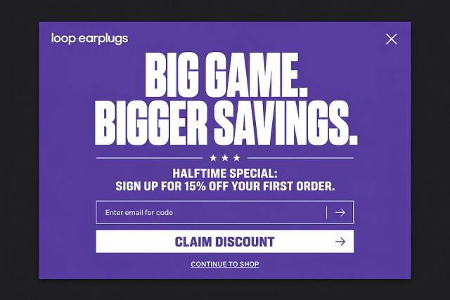 Halftime Hype — popup concept inspired by loopearplugs.com