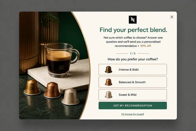 The Barista Choice Quiz — popup concept inspired by nespresso.com