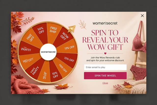 Harvest Rewards Wheel — popup concept inspired by intl.womensecret.com
