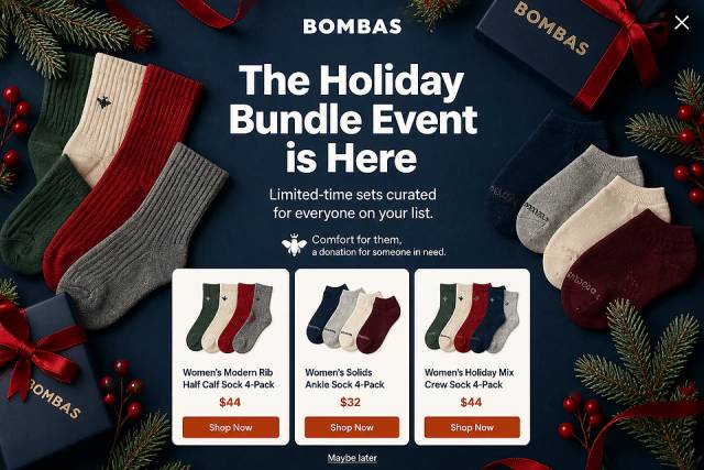 Festive Full-Bleed Celebration — popup concept inspired by bombas.com