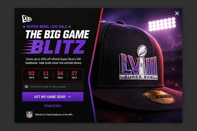 Gridiron Countdown — popup concept inspired by neweracap.com