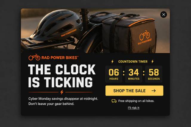 The Countdown Urgency — popup concept inspired by radpowerbikes.com