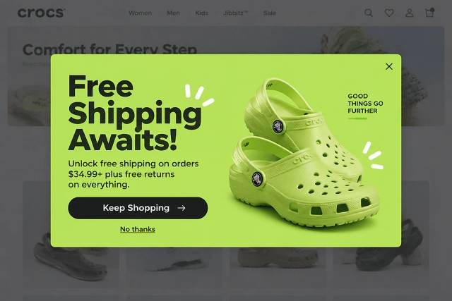 Free Shipping Threshold Modal — popup concept inspired by crocs.com