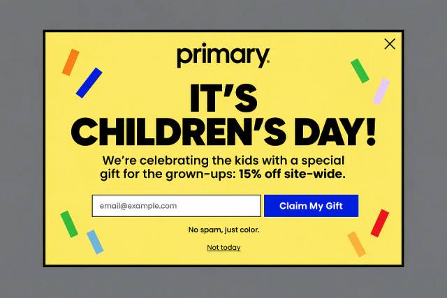 Pure Primary Typography — popup concept inspired by primary.com